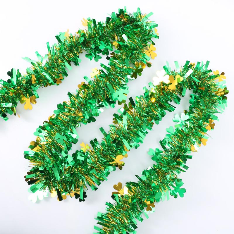 2024 Újdonság, Glitter Green Shamrock Clover Tinsel Garland