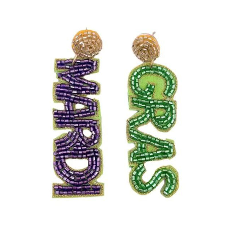 New Orleans Mardi Gras fülbevaló Seed Bead Fülbevaló