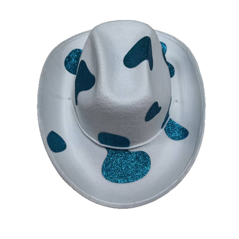 Multicolor Cow Pattern Sparkly Cowboy Hat