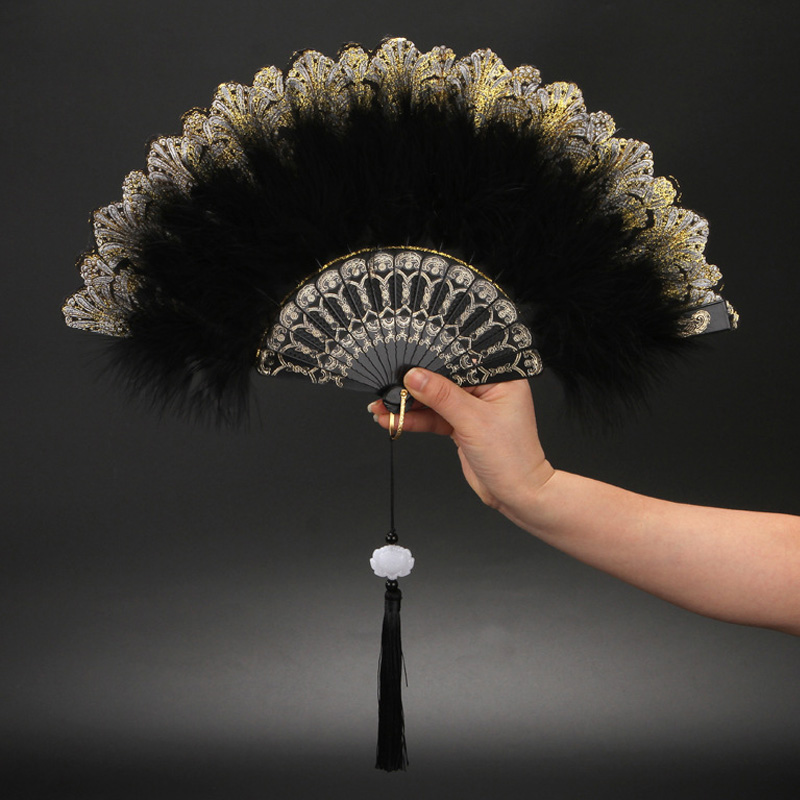 Lolita színes tollas összecsukható legyezők