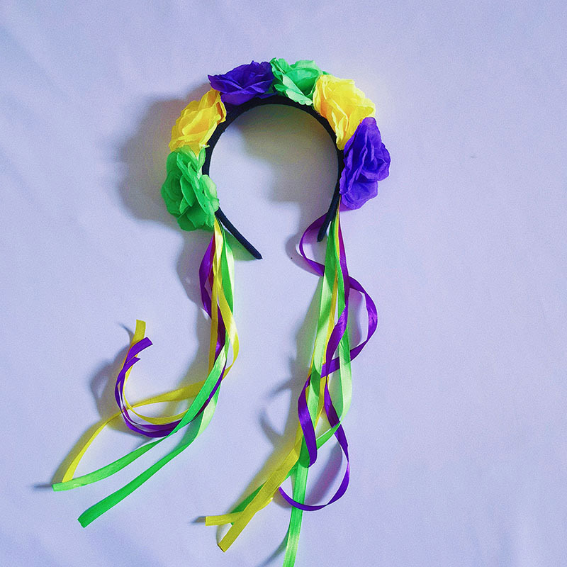 Lila sárga zöld mesterséges virágok grosgrain szalag fejpánt